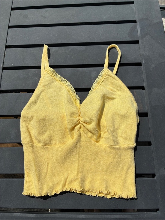 La Hearts Tops - La Hearts Yellow Cropped Knit Lace-Trim Tank